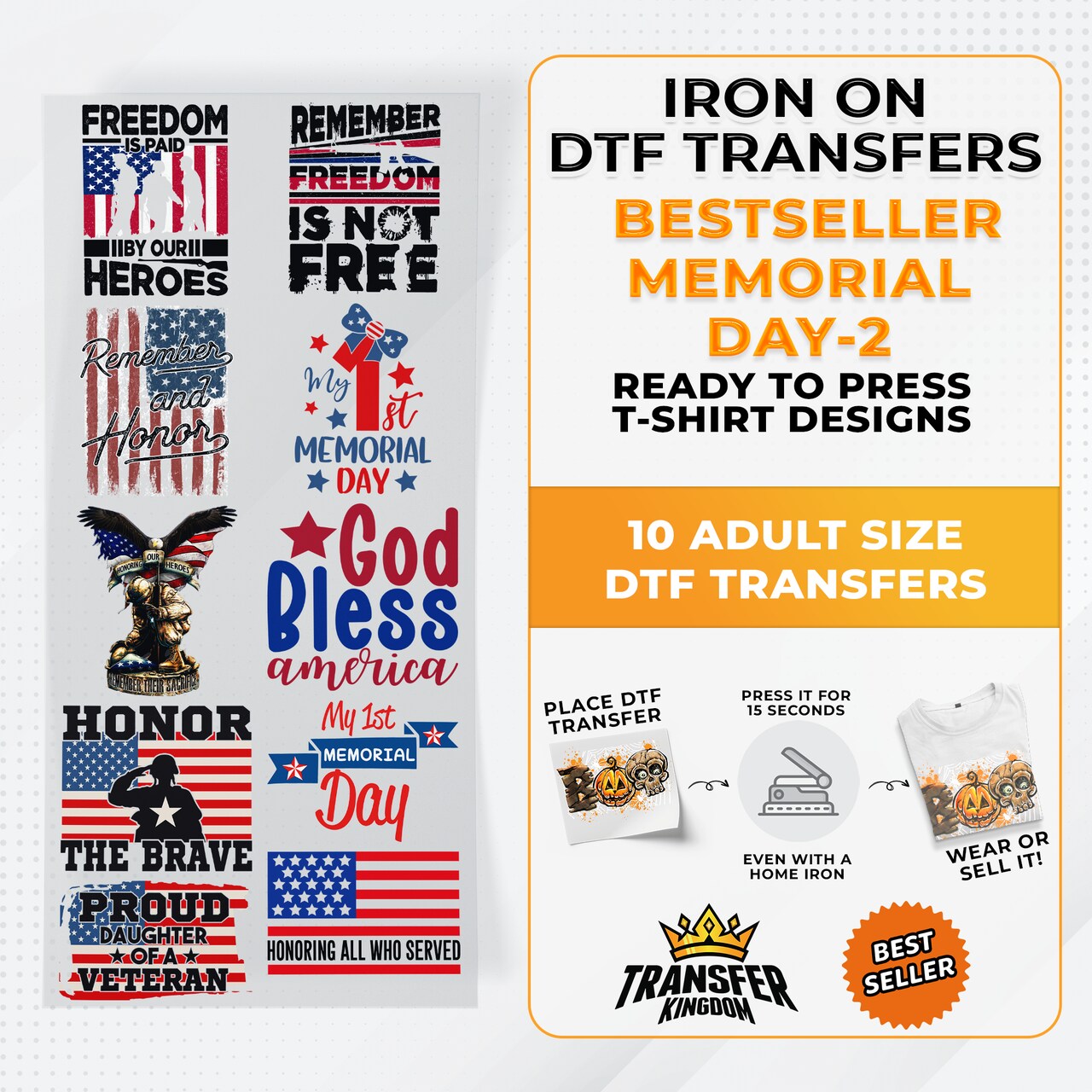 Best Seller Memorial Day T-shirt Designs Premade DTF Gangsheet - DTF Bundle 2